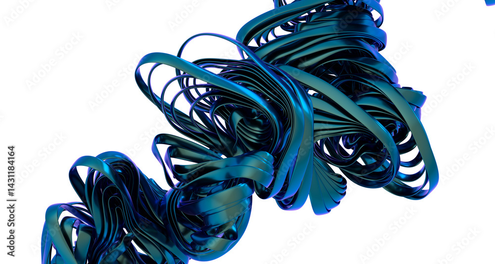 Poster abstract 3d render of intertwined metallic ribbons