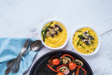 Grilled vegetables with corn grits. Healthy eating