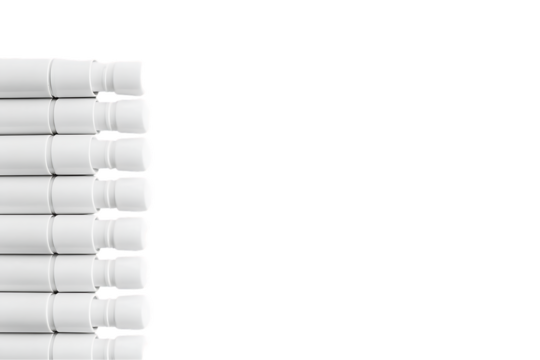 Stacked White Cylinders: Repeating Caps, Minimalist Abstraction, Clean Lines.