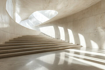 Obraz premium Modern stone staircase sunlight architectural design interior