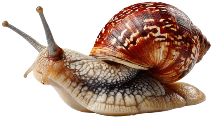 Snail's Journey: A detailed macro shot captures a snail gliding gracefully, showcasing its textured shell and elegant movement.