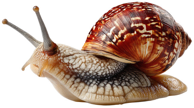 Snail's Journey: A detailed macro shot captures a snail gliding gracefully, showcasing its textured shell and elegant movement. - Powered by Adobe