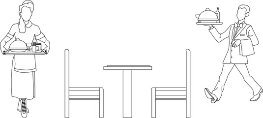 silhouette design vector illustration sketch of people serving food to guests