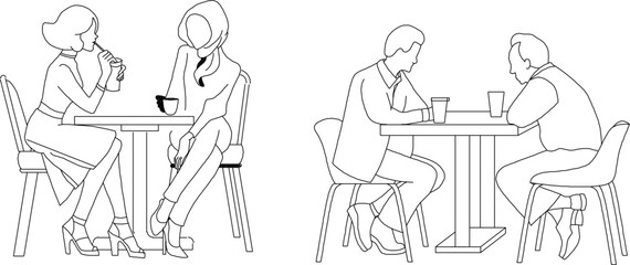 silhouette design vector illustration sketch of people doing relaxing activities sitting in cafes and restaurants