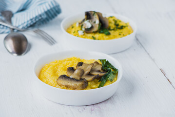 Healthy Lunch with Corn Grits and Vegetables. Vegan Cuisine