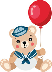Cute Sailor Teddy Bear with Red Balloon