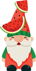 Funny and happy watermelon fruit gnome