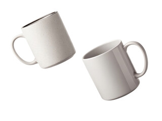 Modern mug mockup featuring two stylish ceramic mugs in minimalist design showcasing their unique textures and colors