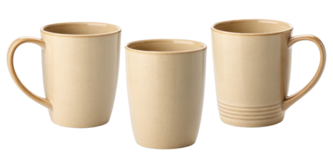 Elegant mug mockup featuring three distinct styles in neutral tone, perfect for showcasing your designs or branding ideas
