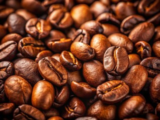 Fototapeta premium Close-Up of Roasted Coffee Beans: Rich Brown Glossy Texture - Stock Photo