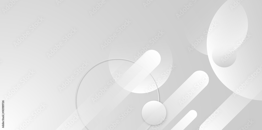 Wall mural gray geometric round objects abstract background. clean simple modern abstract white shape backgroun