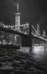 Foto auf Acrylglas Manhattan Brooklyn bridge and manhattan skyline at night in black and white  © A to Z