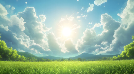 Obraz premium Anime - style Sunset over a Field Wallpaper