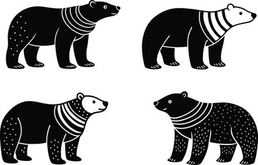 Fototapeta premium Cute Polar Bear Head Icons in Christmas Hats, Vector Silhouette Set, Happy Cartoon Polar Bear Faces with Holiday Hats, angry Silhouette Vector, Christmas Polar Bear Head Clipart Set, Cute Winter icon.