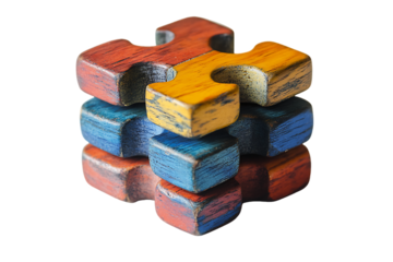 Textured Wooden Puzzle Cube: Interlocking Colored Pieces, Handmade Toy.