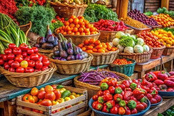 Colorful Farmers Market Vegetable Display: Fresh Produce Photography