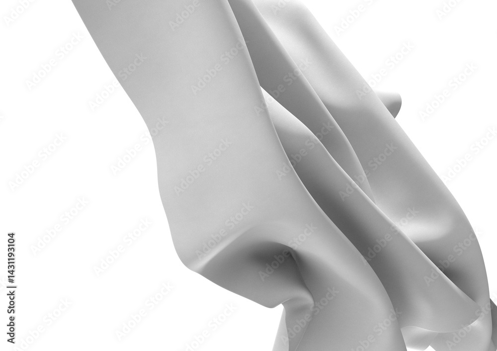 Poster a flowing white fabric drapes gracefully against a black background, creating a soft, abstract compo