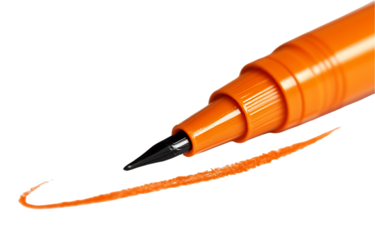 Orange Marker's Stroke: Single Line Drawing on White Background.
