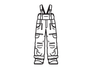 Snow pants line art illustration in minimalist monochrome style design