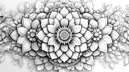 abstract design motivated by the mandala concept, coloring page,