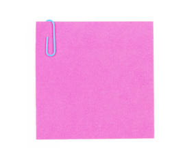 blank pink sticky note paper with clip isolated on white background