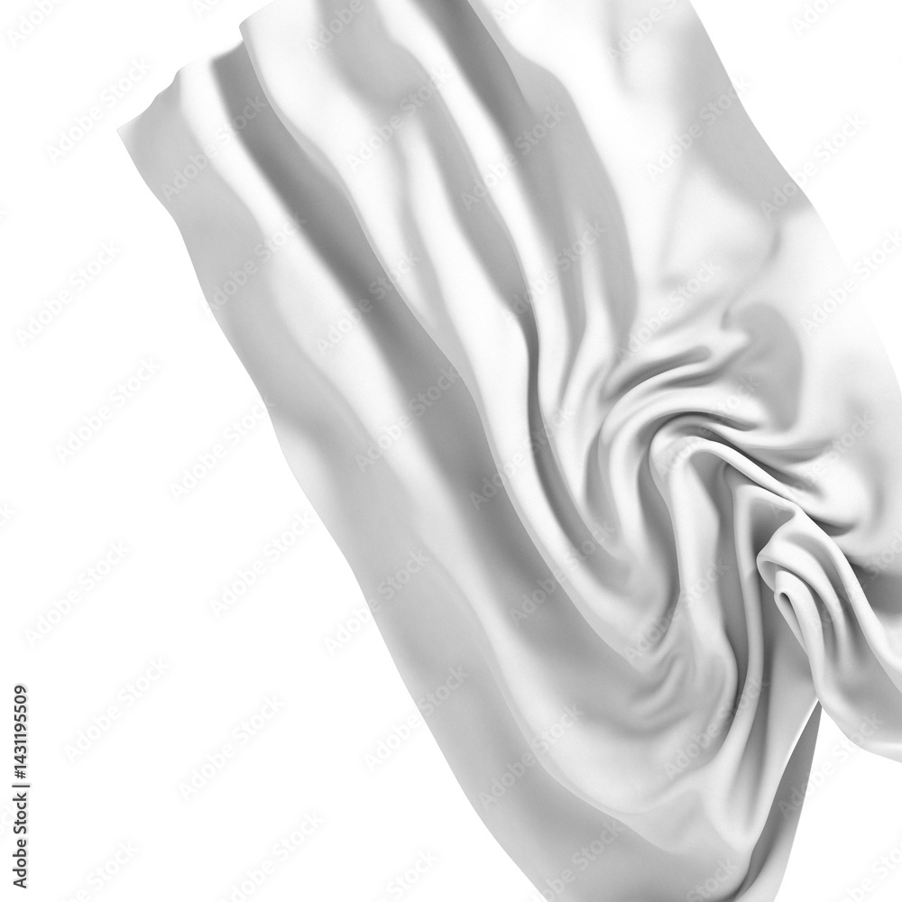 Poster a flowing white fabric drapes gracefully against a black background, creating a soft, abstract compo
