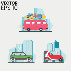 set of transport icons with cars