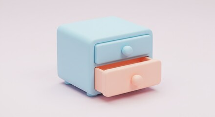 Pastel Two-Drawer Mini Chest of Drawers, One Drawer Open, 3D Render