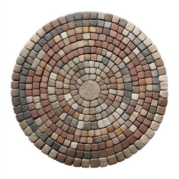 Stone circle cobblestone pavement isolated on white background