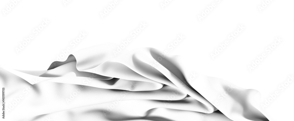 Poster a flowing white fabric drapes gracefully against a black background, creating a soft, abstract compo