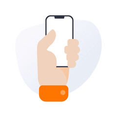 Hand Holding Smartphone Flat Vector Illustration, Hand holding phone flat design. playing smartphone vector