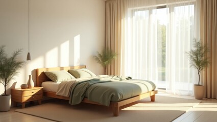 Surreal and vibrant cinematic photo of a bright bedroom capturing high fidelity imagery and unique design elements for interior aesthetic appreciation
