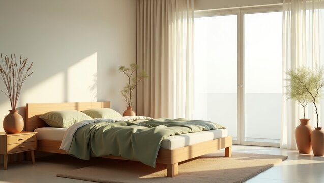 Surreal and vibrant cinematic photo of a bright bedroom with high fidelity and unique color palette for artistic inspiration and interior design ideas