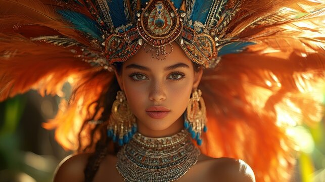 Beautiful woman in vibrant traditional headpiece