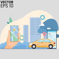 vector illustration of a modern city with cars