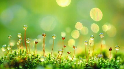 Obraz premium Abstract Earthy Background Featuring Dew-Drenched Moss Detail