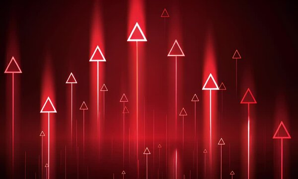 Red glowing line arrow pointing up with an arrow background vector presentation design