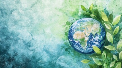Fototapeta premium Beautiful Planet Earth Image with Verdant Leaves in Watercolor