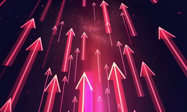 Red glowing line arrow pointing up with an arrow background vector presentation design