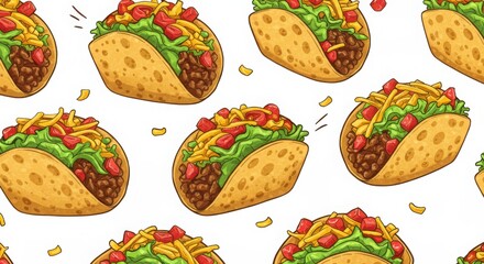 Mini taco cups filled with bright ingredients and comic-style lines
