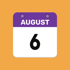 6 august calender icon text page monthly web design.