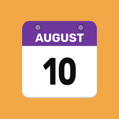 10 august calender icon text page monthly web design.