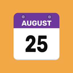 25 august calender icon text page monthly web design.