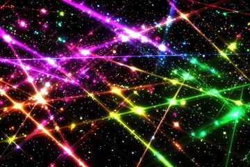 Fototapeta premium Cosmic light show. Vibrant, colorful laser beams crisscrossing a dark night sky, dotted with sparkling stardust