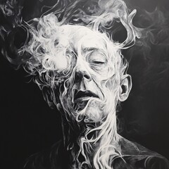 Fototapeta premium Mysterious Figure Hidden Behind Flowing Smoke in Symbolic Representation