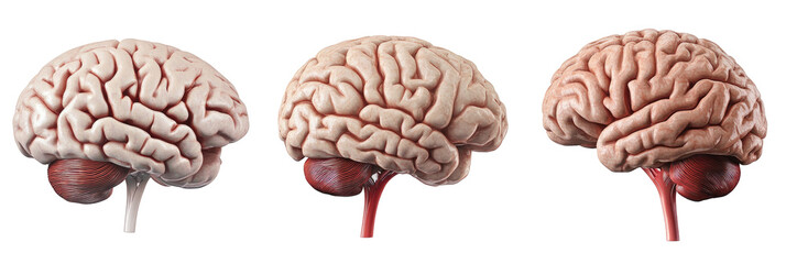 Anatomical Illustration of Human Brains in Different Views for Educational Purposes on transparent background