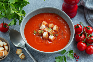 vegan tomato soup in bowl