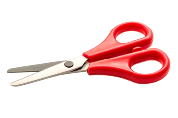 Red scissors with metal blades isolated on transparent background PNG