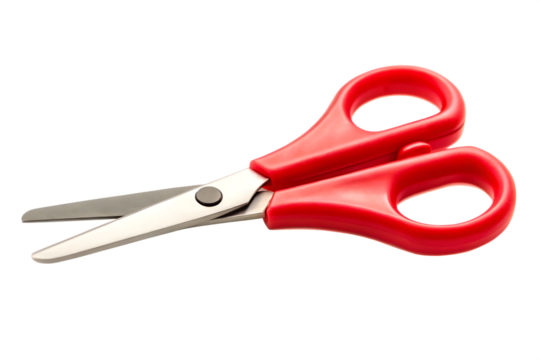Red scissors with metal blades isolated on transparent background PNG