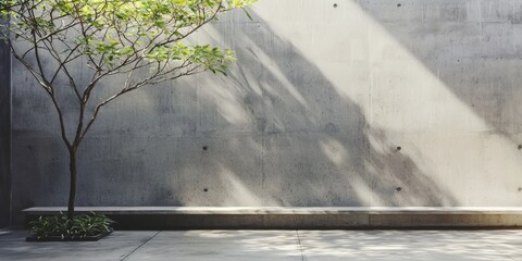 The harmony of a stone rock wall and a tree in a garden environment.